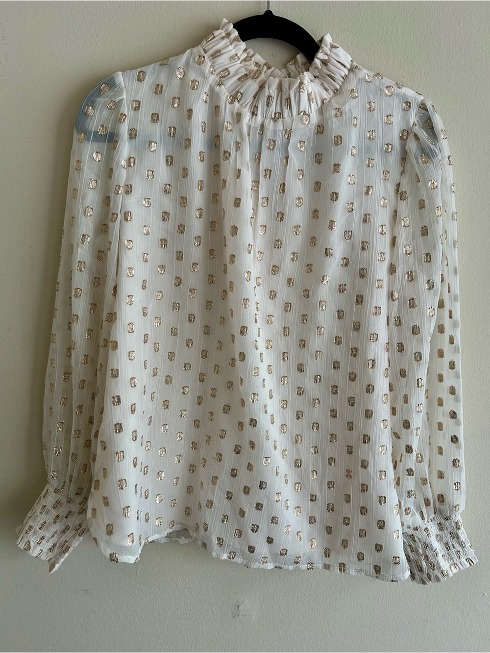 LOFT Cream Blouse with Gold Foil Dot Detail